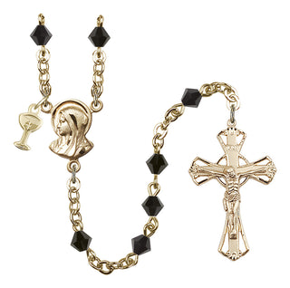 Gold Plated 5mm Austrian Crystal Madonna Mary Rosary in Jet