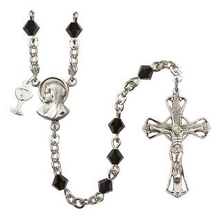 Silver Plated 5mm Austrian Crystal Madonna Mary Rosary in Jet