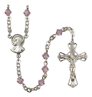 Silver Plated 5mm Austrian Crystal Madonna Mary Rosary in Light Amethyst