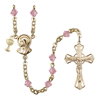 Gold Plated 5mm Austrian Crystal Madonna Mary Rosary in Light Rose