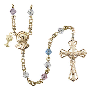 Gold Plated 5mm Austrian Crystal Madonna Mary Rosary in Multi-Color