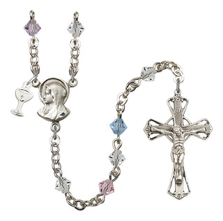 Silver Plated 5mm Austrian Crystal Madonna Mary Rosary in Multi-Color
