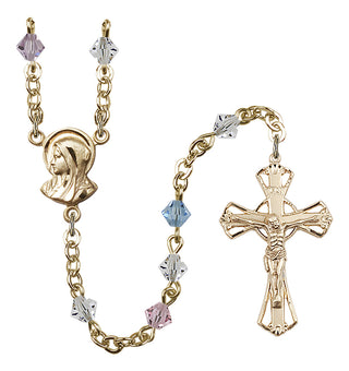 Gold Plated 5mm Austrian Crystal Madonna Mary Rosary in Multi-Color