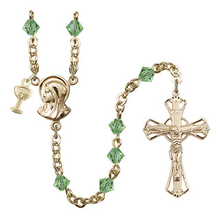Gold Plated 5mm Austrian Crystal Madonna Mary Rosary in Peridot