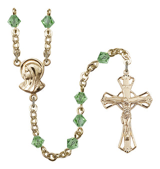 Gold Plated 5mm Austrian Crystal Madonna Mary Rosary in Peridot