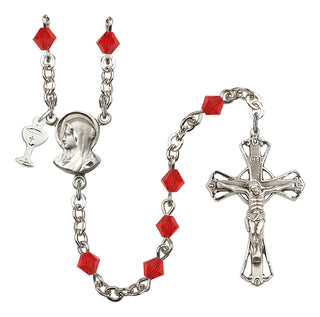 Silver Plated 5mm Austrian Crystal Madonna Mary Rosary in Ruby