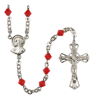 Silver Plated 5mm Austrian Crystal Madonna Mary Rosary in Ruby