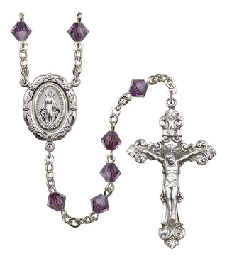 Silver Plated 6mm Austrian Crystal Miraculous Rosary in Amethyst