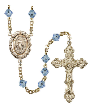 Gold Plated 6mm Austrian Crystal Miraculous Rosary in Aqua