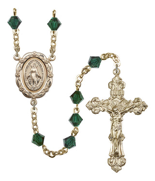 Gold Plated 6mm Austrian Crystal Miraculous Rosary in Emerald