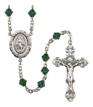 Silver Plated 6mm Austrian Crystal Miraculous Rosary in Emerald