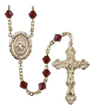 Gold Plated 6mm Austrian Crystal Miraculous Rosary in Garnet