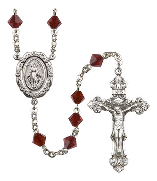 Silver Plated 6mm Austrian Crystal Miraculous Rosary in Garnet