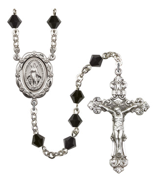 Silver Plated 6mm Austrian Crystal Miraculous Rosary in Jet