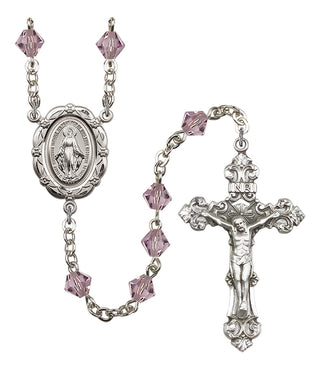Silver Plated 6mm Austrian Crystal Miraculous Rosary in Light Amethyst