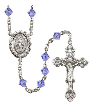 Silver Plated 6mm Austrian Crystal Miraculous Rosary in Light Sapphire