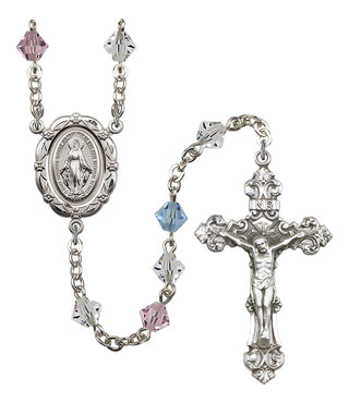 Silver Plated 6mm Austrian Crystal Miraculous Rosary in Multi-Color