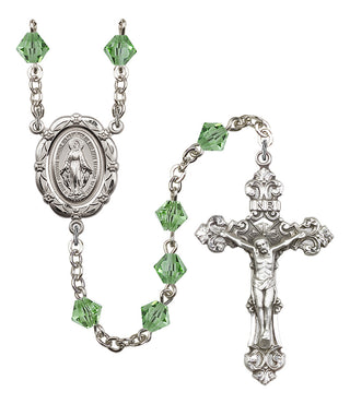 Silver Plated 6mm Austrian Crystal Miraculous Rosary in Peridot