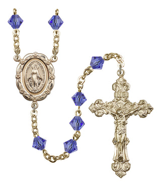 Gold Plated 6mm Austrian Crystal Miraculous Rosary in Sapphire