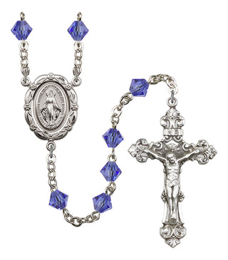 Silver Plated 6mm Austrian Crystal Miraculous Rosary in Sapphire