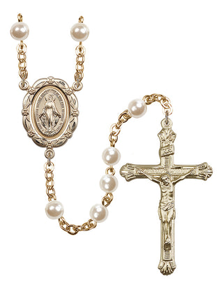 Gold Plated 6mm Faux Pearl Miraculous Rosary