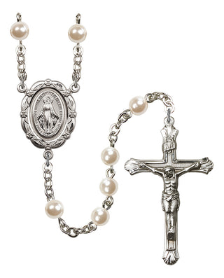 Silver Plated 6mm Faux Pearl Miraculous Rosary