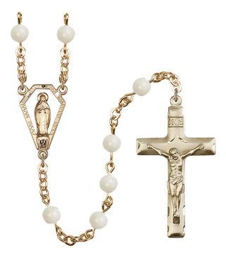 Gold Plated 6mm Imitation Mother of Pearl Miraculous Rosary