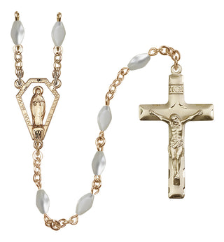 14 Karat Gold 5x7mm Imitation Mother of Pearl Miraculous Rosary