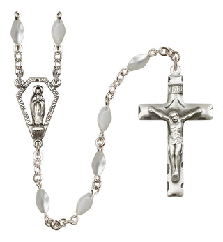 Silver Plated 5x7mm Imitation Mother of Pearl Miraculous Rosary