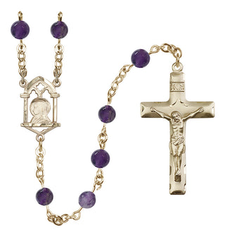 14 Karat Gold-Filled 6mm Semi-Precious Stone Madonna Mary/ Sacred Heart Rosary in Amethyst