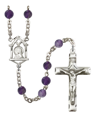 Silver Plated 6mm Semi-Precious Madonna Mary Rosary in Amethyst
