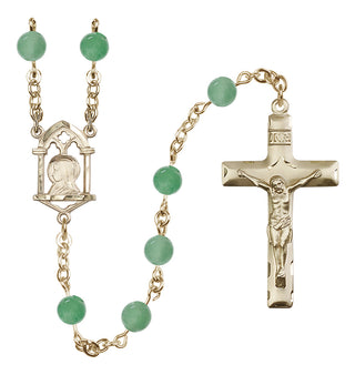 14 Karat Gold 6mm Semi-Precious Stone Madonna Mary/ Sacred Heart Rosary in Aventurine