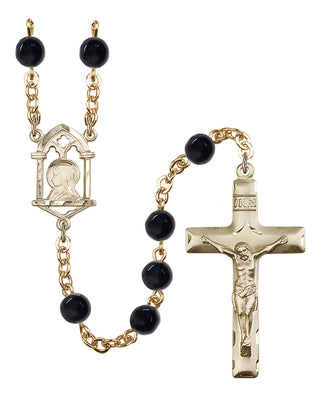 Gold Plated 6mm Semi-Precious Madonna Mary Rosary in Black Onyx