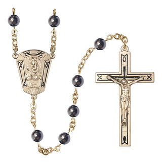 14 Karat Gold-Filled 6mm Semi-Precious Scapular Rosary in Hematite