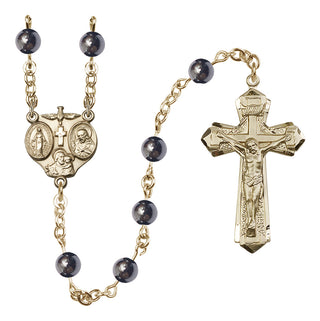 14 Karat Gold 6mm Hematite 3-Way Rosary