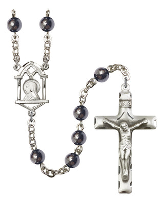 Silver Plated 6mm Semi-Precious Madonna Mary Rosary in Hematite