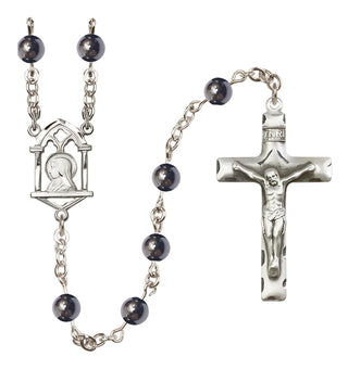 Sterling Silver 6mm Semi-Precious Stone Madonna Mary/ Sacred Heart Rosary in Hematite