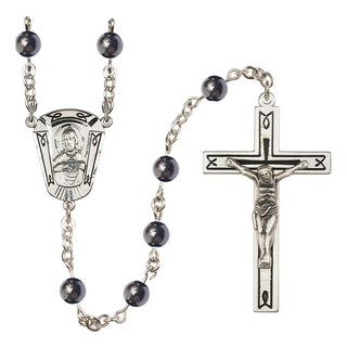 Sterling Silver 6mm Semi-Precious Scapular Rosary in Hematite