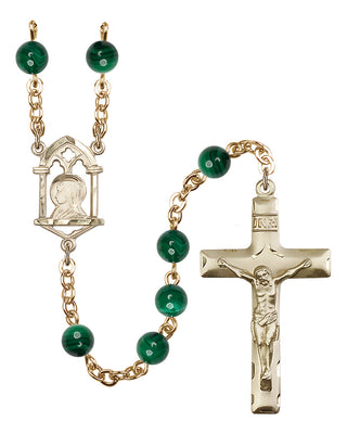 Gold Plated 6mm Semi-Precious Madonna Mary Rosary in Malacite