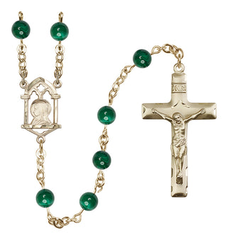 14 Karat Gold-Filled 6mm Semi-Precious Stone Madonna Mary/ Sacred Heart Rosary in Malacite