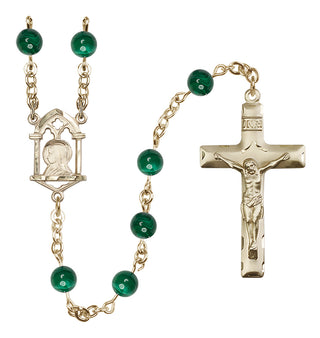 14 Karat Gold 6mm Semi-Precious Stone Madonna Mary/ Sacred Heart Rosary in Malacite