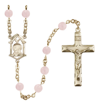 14 Karat Gold-Filled 6mm Semi-Precious Stone Madonna Mary/ Sacred Heart Rosary in Pink