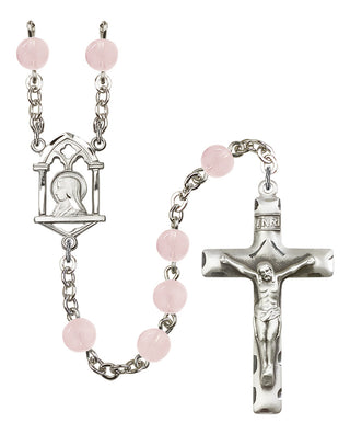 Silver Plated 6mm Semi-Precious Madonna Mary Rosary in Pink