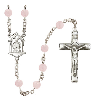 Sterling Silver 6mm Semi-Precious Stone Madonna Mary/ Sacred Heart Rosary in Pink