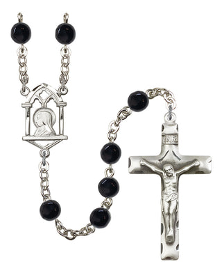 Silver Plated 6mm Semi-Precious Madonna Mary Rosary in Black Onyx
