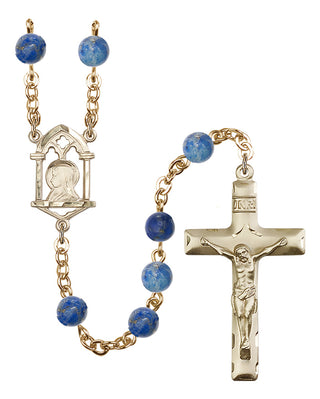 Gold Plated 6mm Semi-Precious Madonna Mary Rosary in Sodalite