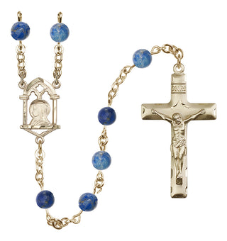 14 Karat Gold 6mm Semi-Precious Stone Madonna Mary/ Sacred Heart Rosary in Sodalite