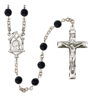Sterling Silver 6mm Semi-Precious Stone Madonna Mary/ Sacred Heart Rosary in Black Onyx
