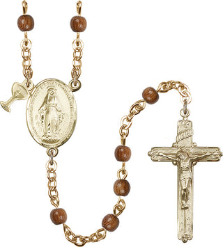 Handmade gold-plated rosary with 4mm round, wood beads.