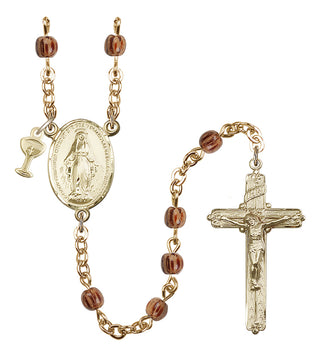 Handmade gold-plated rosary with 4mm round, wood beads.
